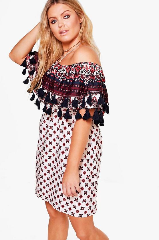 Plus Hollie Pom Pom Trim Double Layer Shirt Dress